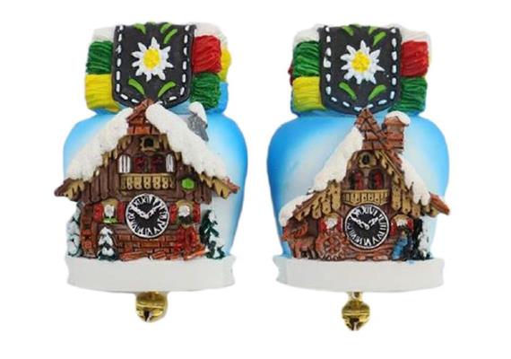 Magnet winterliche Kuckuckuhr Glocke 2 ass.