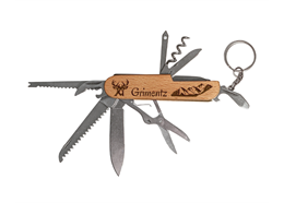 Mehrzweckmesser mit Holzgriff 15 cm, mit Grimentz, Hirsch und Berg