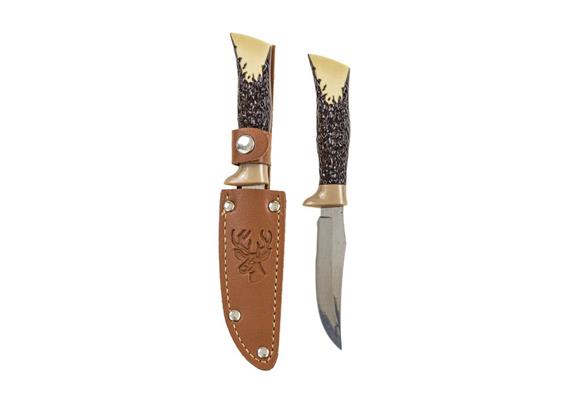 Messer mit Hülle, Hirsch geprägt, Horn Imitation Griff 18.5 cm
