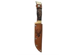 Messer mit Hülle, Hirsch geprägt, Horn Imitation Griff 22 cm