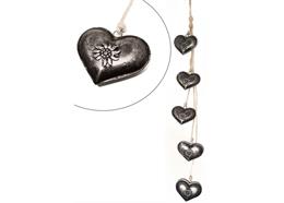 Metall Herzen Set schwarz, mit Edelweiss, 8.5cm