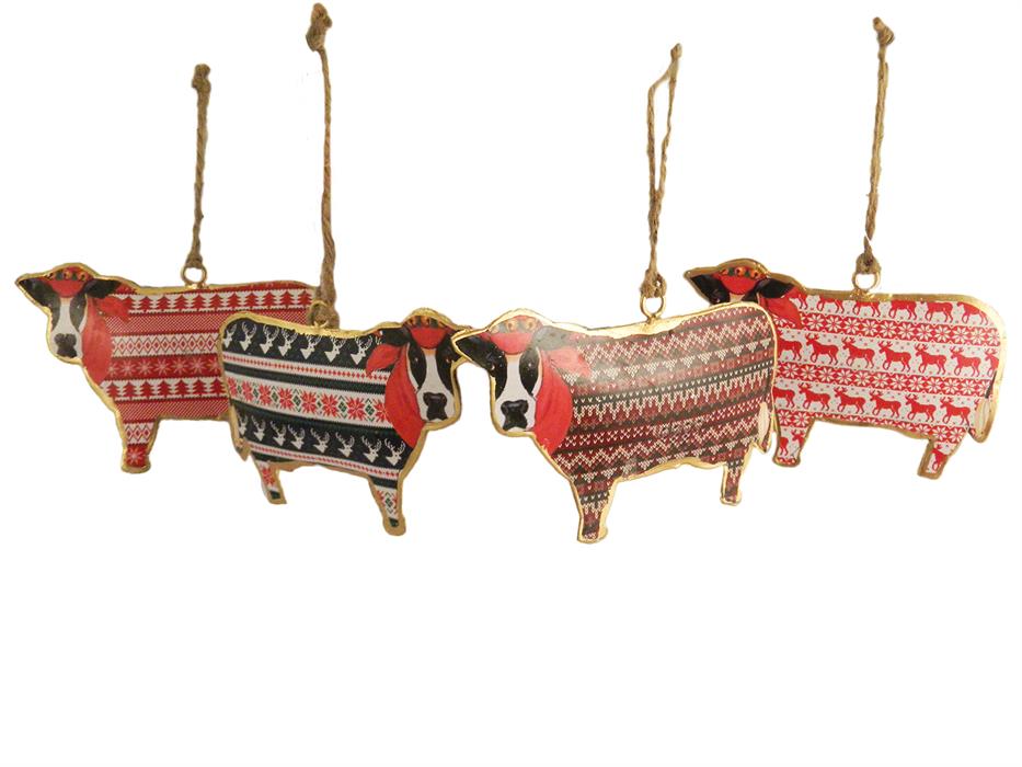 Metall Kuh, 4 assortiert, Weihnachtsschmuck - Ornamente Polypins - creanorm  polypins