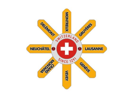 Metall Magnet drehend mit Wegweiser Westschweiz, 7cm