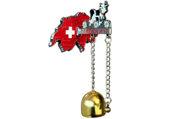 Metall Magnet Schweiz mit Kuh und Glocke