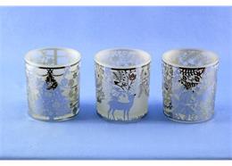 Metall-Teelichtglas "Weihnacht" filigran milchglas-silber sort. D7.5 H8cm
