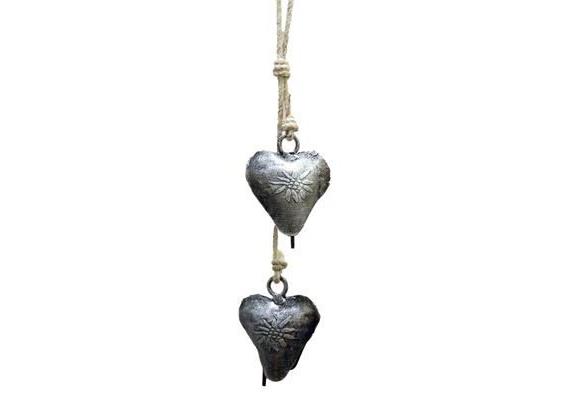 Metallglocke 2 Herzen mit Edelweiss 4,5 x 25,0 cm