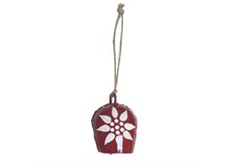 Metallglocke rot mit Edelweiss, 3.5 x 3.5 cm