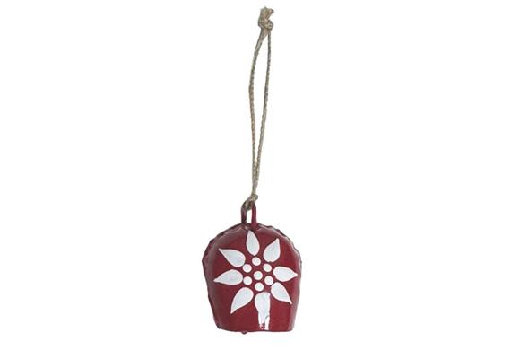 Metallglocke rot mit Edelweiss, 3.5 x 3.5 cm