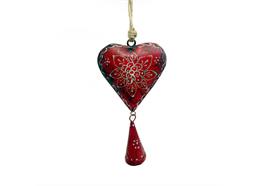 Metallglocke rot mit Herz, klein, 18 x 10 cm