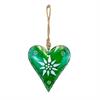 Metallherz grün mit Edelweiss zum aufhängen, 15 x 15 x 3cm