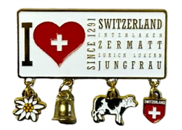 Metallic Magnet I love Switzerland, Sinc 1291 mit Charms, gold