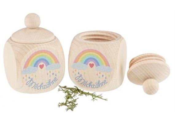 Milchzahndose mit Regenbogen aus Ahornholz