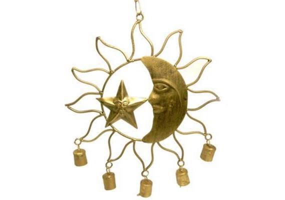 Mond-Stern aus Metall gold 5 Glocken, 35 x 27 cm
