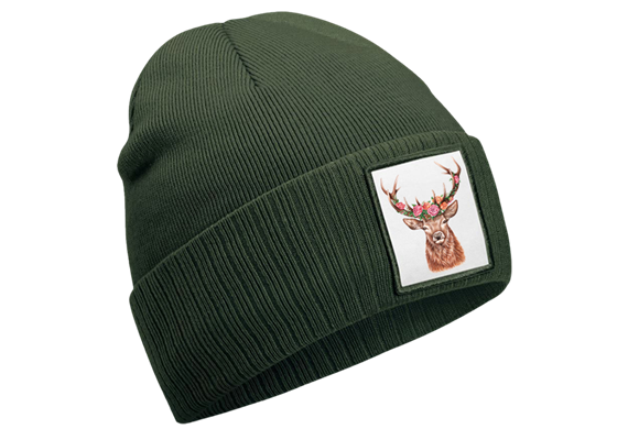 Mütze Blumenhirsch olive grün