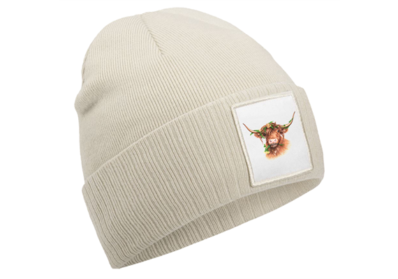 Mütze Blumenhochlandrind sand beige