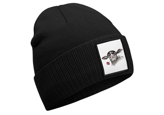 Mütze Kuh mit Blume schwarz