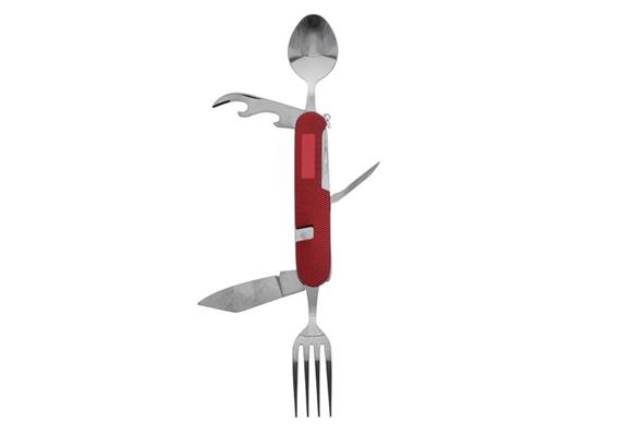 Multi-Funktion Camping Tool rot, mit Löffel und Gabel - Switzerland