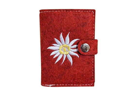 Notizblock in Filzetui rot mit Edelweiss