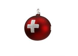 Ornament Dekokugel rot mit CH-Kreuz, Ø 6cm, mit Verpackung