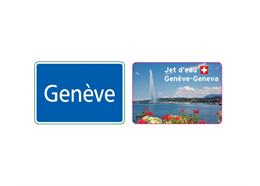 Ortstafel Genève mit Jet d'eau Springbrunnen