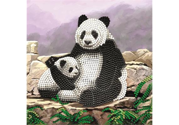 Panda mit Jungem, Karte 18x18cm Crystal Art