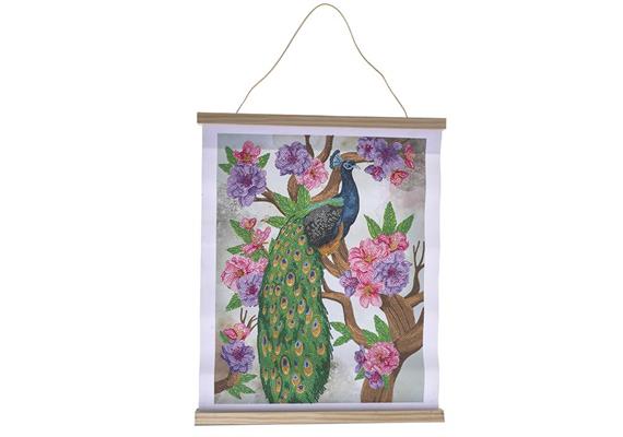 Pfau mit Pfingstrosen, Crystal Art Scroll 35x45cm