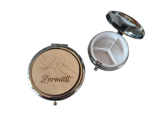 Pillendose mit Holzdeckel mit Berg und Zermatt graviert - VPE 12 Stück