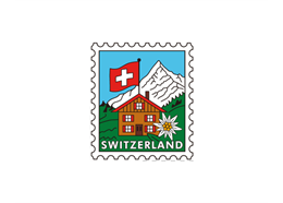 Pin Briefmarke mit Chalet - Switzerland, 25mm