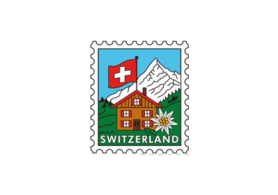 Pin Briefmarke mit Chalet - Switzerland, 25mm