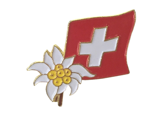 Pin Edelweiss mit Fahne CH, Grösse: 23 mm