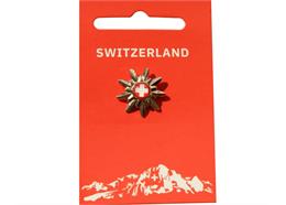 Pin Goldblume ® Schweiz-Tourismus, auf Kärtchen