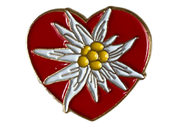 Pin rotes Herz mit Edelweiss, 20 mm