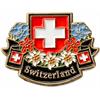 Pin Switzerland mit Blumen, 25 mm
