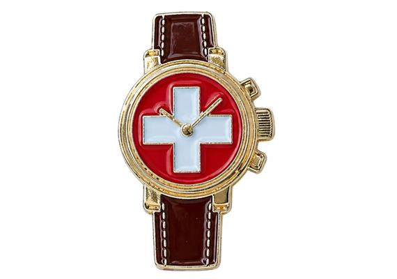 Pin Uhr mit Schweizerkreuz, 30mm