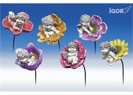 Poly-Engel ''Igor'' auf Blüten-Sticker stony- grey sort. ø9 H7-10 L60cm