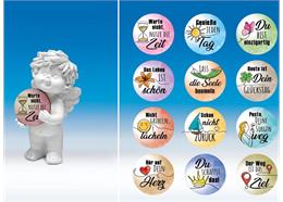 Poly-Engel ''Igor'' mit 12 Holz-Talern weiss-coloriert H12cm