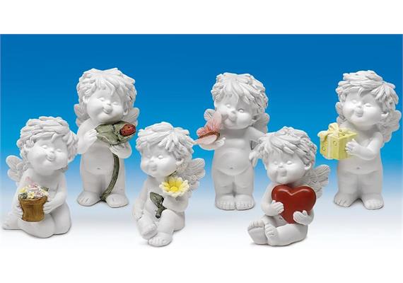 Poly-Engel ''Igor'' mit Geschenk weiß-coloriert sort. H12cm