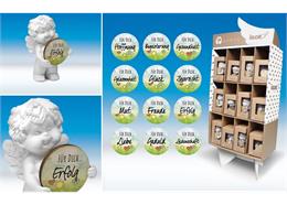 Poly-Engel ''Igor'' mit Holz-Taler im Display weiss-coloriert H7cm