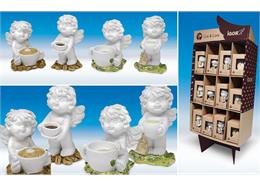 Poly-Engel ''Igor'' mit Kaffee/Tee im Display weiss-coloriert sort. H7cm