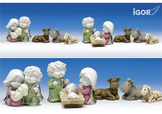 Poly-Hl.Familie ''Igor'' Set/4 weiss-coloriert sort. H/B7cm