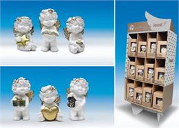 Poly-Weihnachtsengel ''Igor'' im Display weiss-gold-silber sort. H7cm