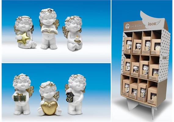 Poly-Weihnachtsengel ''Igor'' im Display weiss-gold-silber sort. H7cm