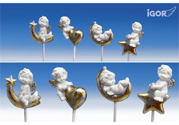 Poly-Weihnachtsengel ''Igor''+Stick weiss gold- silber sort. H4-5,5cm L38cm