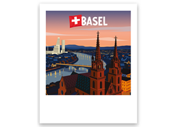 Postkarte Brücke Abenddämmerung Basel