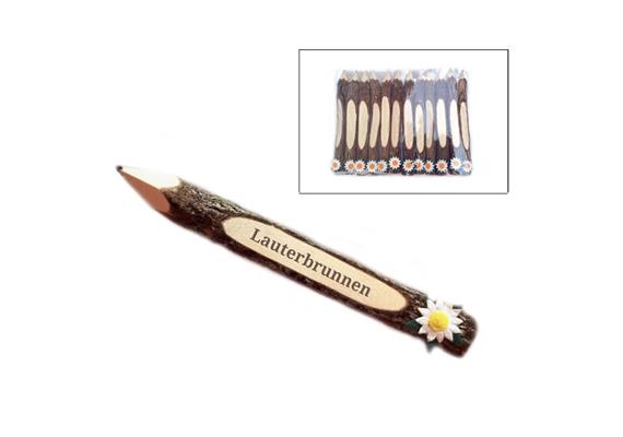 Rinde Bleistift Edelweiss, 18cm mit Ortsnamen Gravur Lauterbrunnen, VE 48 Stk.