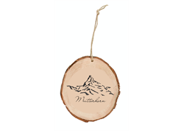 Rindenholz Schneidbrett rund, Matterhorn und Berge, mit Schnur, ca. 20 cm