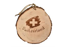 Rindenholz Schneidbrett rund, Switzerland, mit Schnur, 20 cm