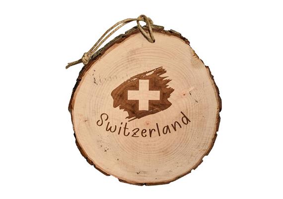 Rindenholz Schneidbrett rund, Switzerland, mit Schnur, 20 cm