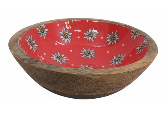 Runde Holzschale mit Edelweiss gross, 20 cm