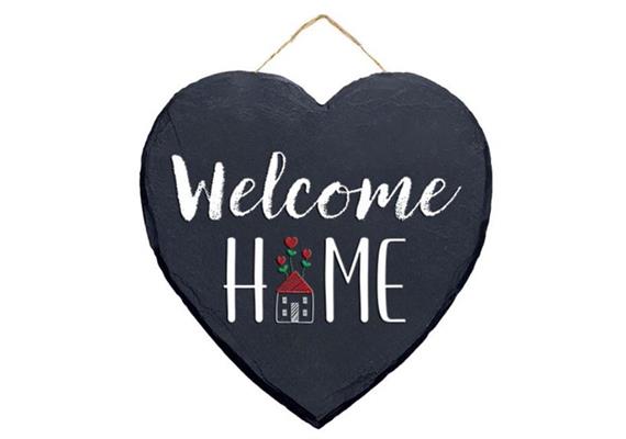 Schiefertafel Herz Welcome Home, 15 cm